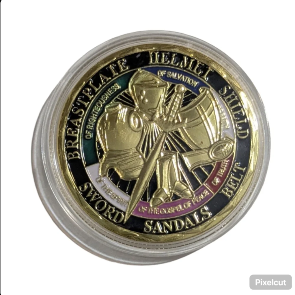 Gold and Green Armor of God Coin - Picture 2 of 4